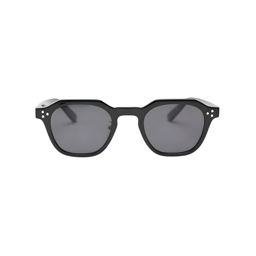 Black oversized round acetate sunglasses with polarized lenses, front view — HARO Cannes 1946