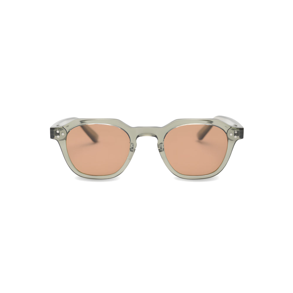 Translucent acetate oversized round sunglasses with warm-tone polarized lenses, front view — HARO Cannes 1946