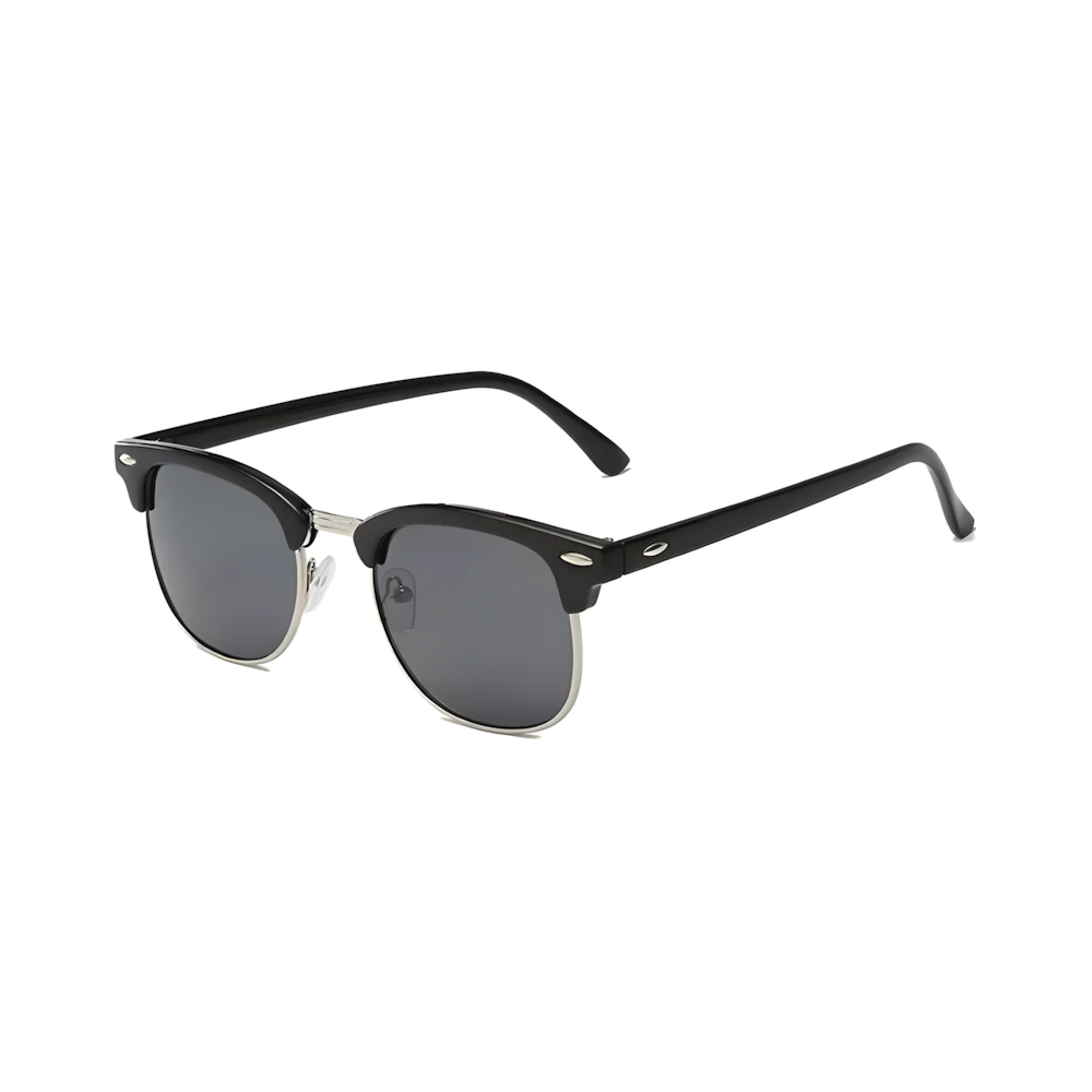 Browline sunglasses with black frame and black lenses, side angle — HARO Capri Malaparte