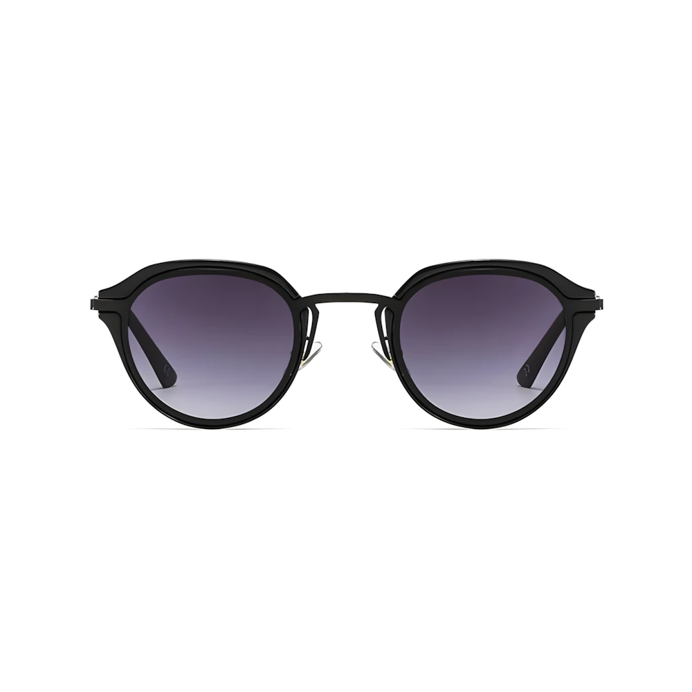 Compact acetate sunglasses with black frame and purple gradient lenses, side angle — HARO Cassis Calanques