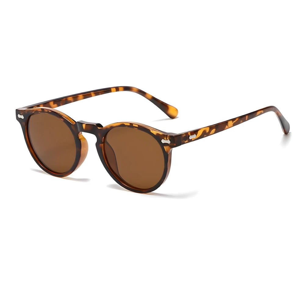 Round sunglasses with tortoise frame and brown lenses, side angle — HARO Ravello Infinity