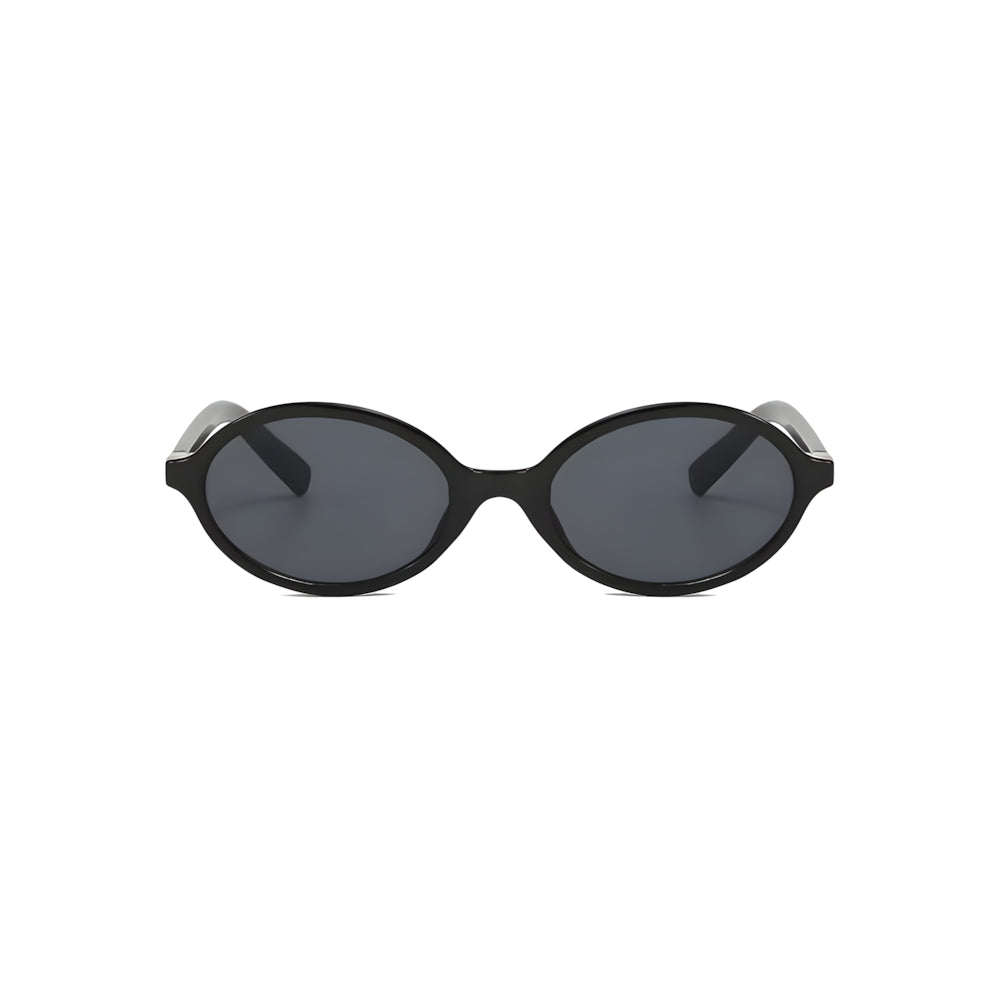 Oval acetate sunglasses with black frame and black polarized lenses, front view — HARO Anacapri Terrazza