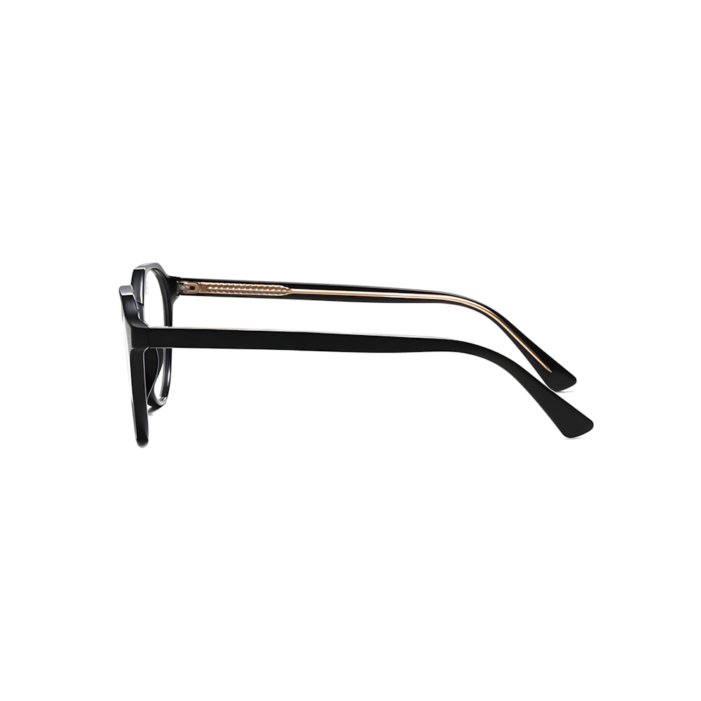 Narrow blue-light glasses with black frame, side angle — HARO Cortina Tofane