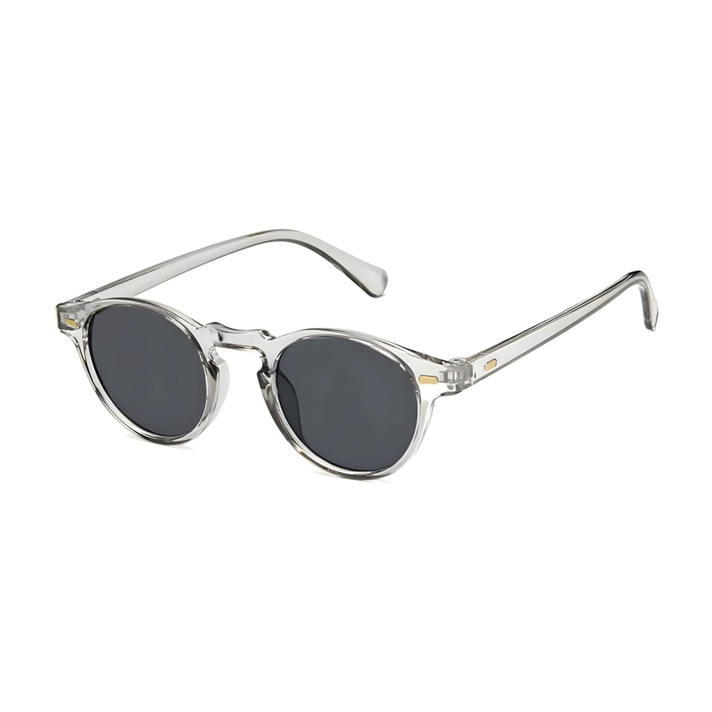 Round acetate sunglasses with crystal frame and black lenses, side angle — HARO Côte d'Azur Èze