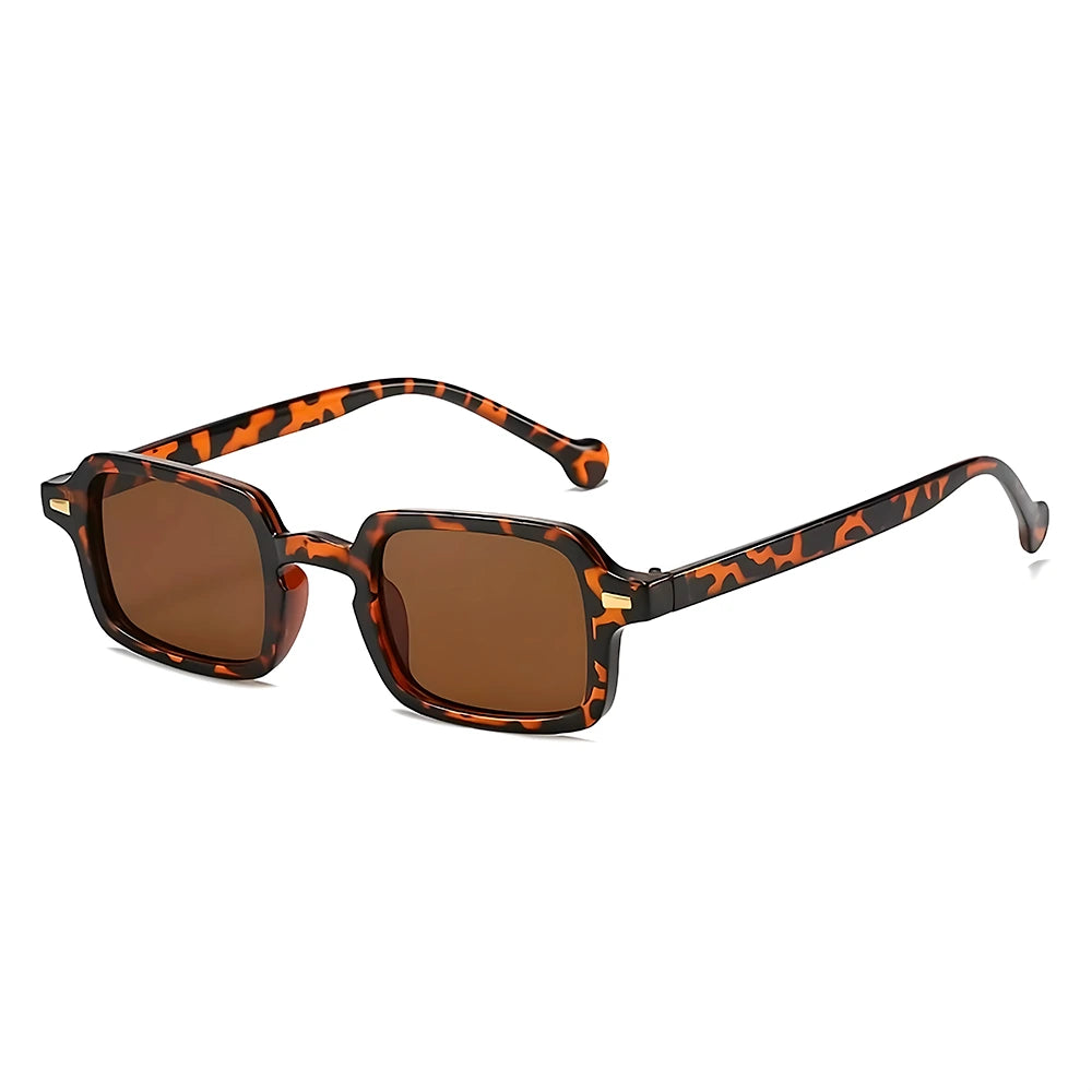 Rectangular acetate sunglasses with tortoise frame and brown lenses, side angle — HARO Dolcevita Portofino