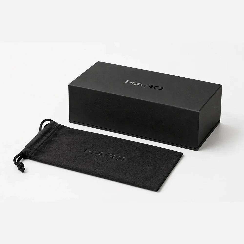 Antibes Pinede squared acetate sunglasses — HARO Eyewear packaging (case and bag)