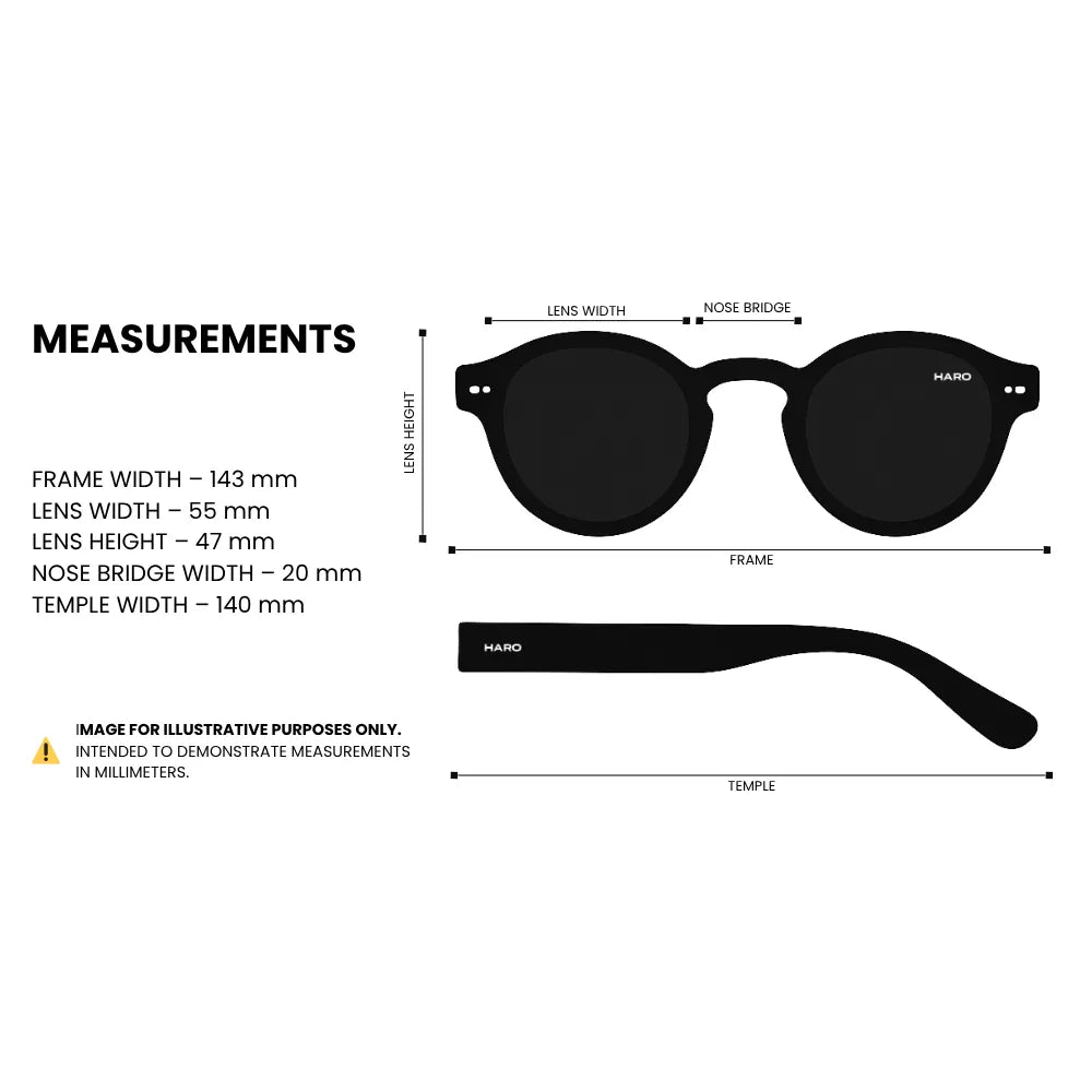 Square aviator sunglasses measurements: frame width 143mm, lens width 55mm, lens height 47mm, nose bridge 20mm, temple length 140mm — HARO Monte Carlo 1929