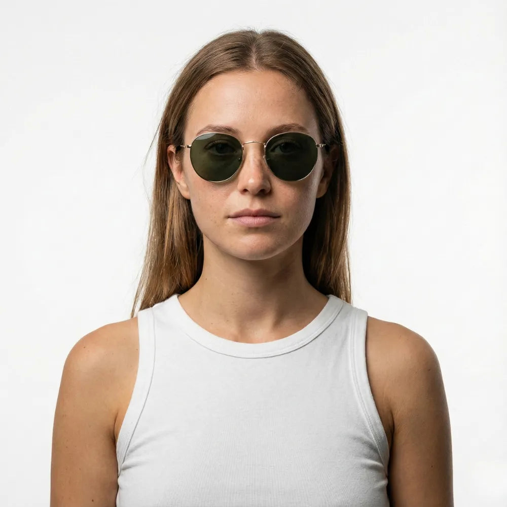 Thin round metal sunglasses by HARO Eyewear — Portovenere 1952 editorial