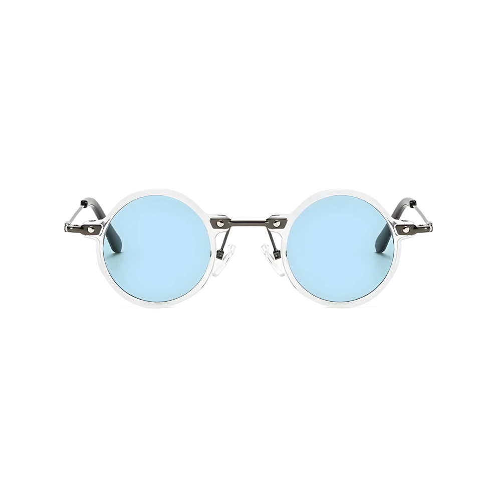 Petite round acetate sunglasses with crystal frame and blue polarized lenses, front view — HARO Sanremo 1947